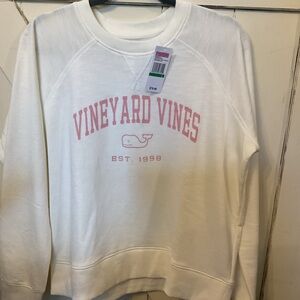 Vineyard Vines Cream Sweatshirt with Pink Logo